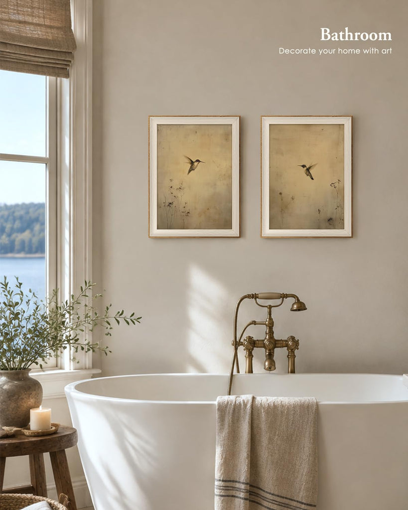 Framed Hummingbird Botanical Wall Art Set, 12x16In