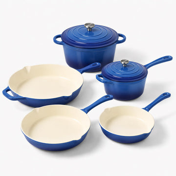 Enameled Cast Iron Cookware Set, 5 Pcs Pots and Pans with Lid, Skillet, Frying Pan, Saucepan & Dutch Oven for All