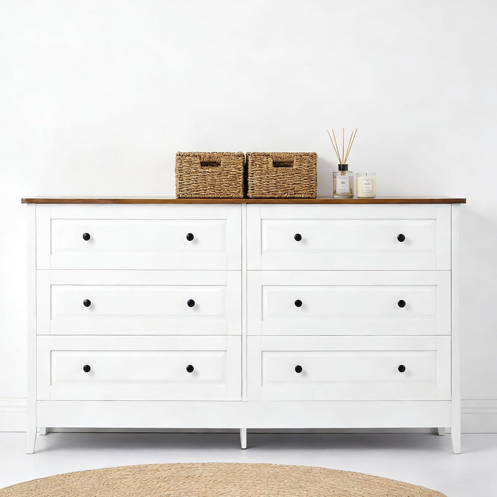 6 Drawer Chest of Drawers Living Room Entryway | Bedroom Furniture Chester, Stylish White Modern Painted Solid Wood