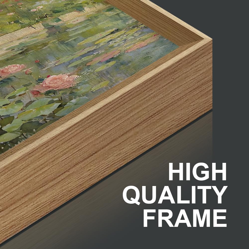 Monet Framed Canvas Wall Art Set, Impressionist Floral Garden Wall Decor, 3 Piece Claude Monet Green Botanical