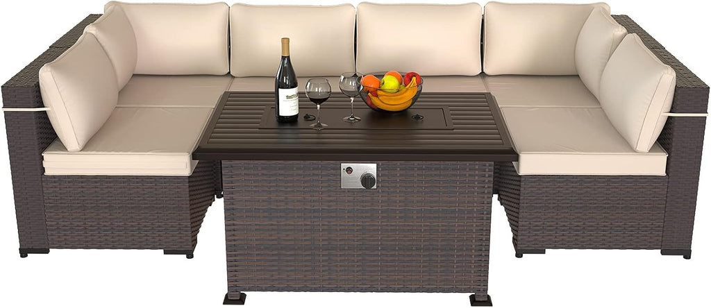 Outdoor Propane Gas Fire Pit Table 43'',50,000 BTU with Rectangular Tabletop,Auto-Ignition,Adjustable Flame,Glass