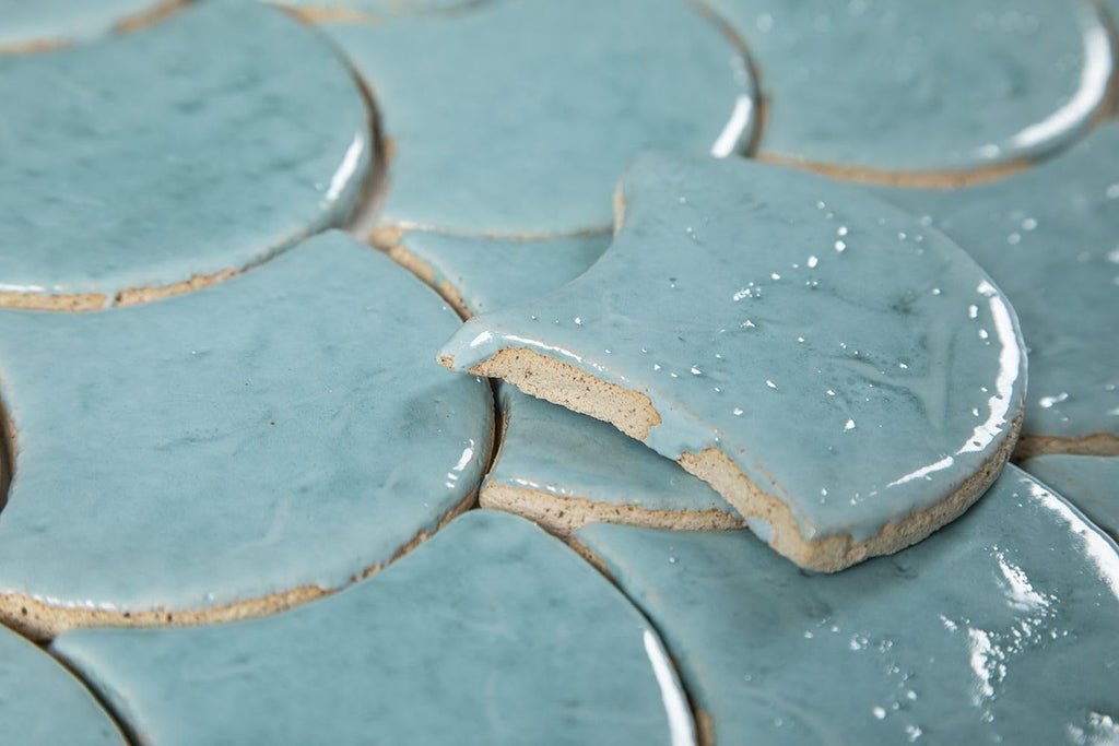 Polish Tiles Fish Scale Azure Lagoon - A Set of Decorative Ceramic Tiles in The Shape of a Fish Scale for The