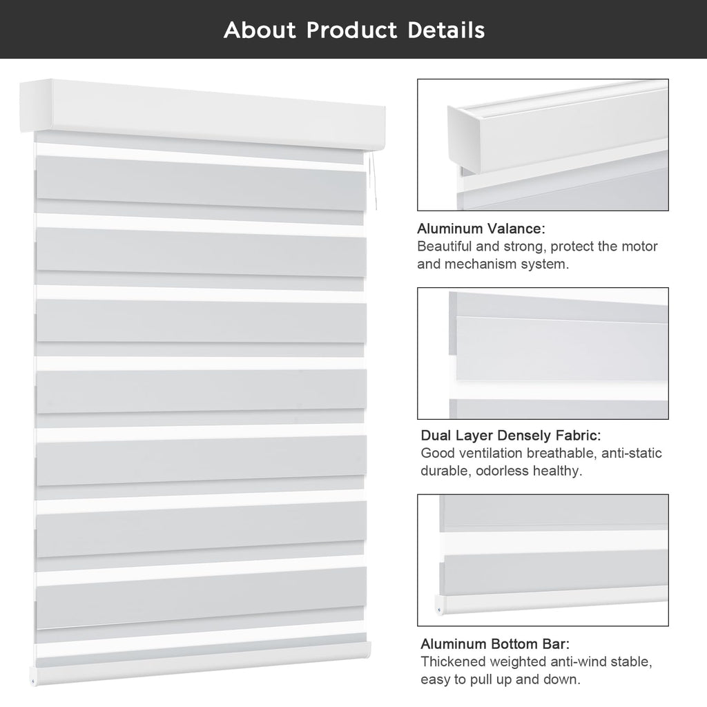 Smart Zebra Blinds Motorized Shades Remote Control for Indoor Windows, Custom Size Electric Solar Panel Power