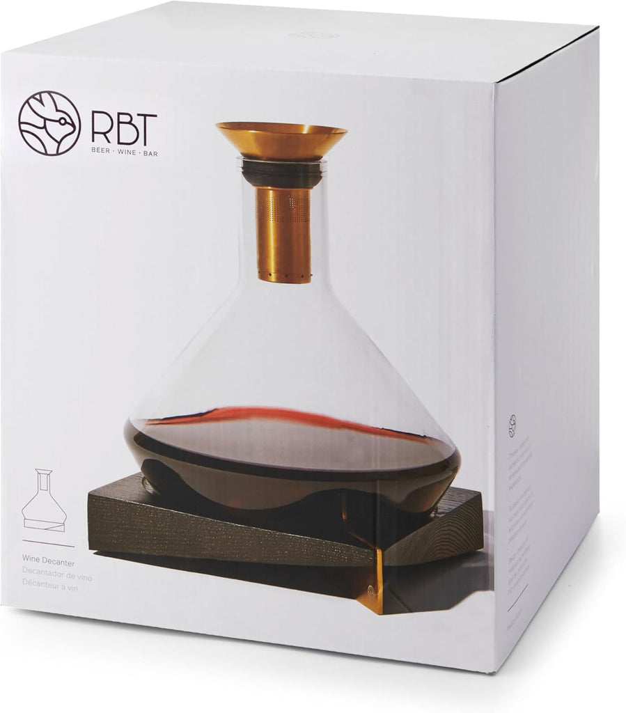 Premium Wine Decanter with Sediment Strainer and Integrated Aerator | Crystal Glass Carafe to Enhance Flavor
