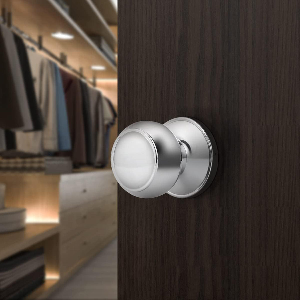 Interior Door Knobs , Polished Chrome Door Knobs Closet Door Knob, Passage Door Knob with Round Ball Knob, 6 Pack