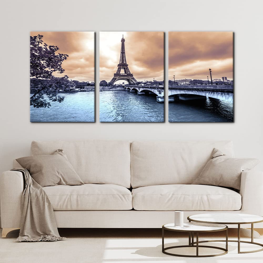 3 Pieces Cityscape Canvas Wall - Paris Eiffel Tower Pictures Print on Canvas France Urban Skyline Modern Artwork