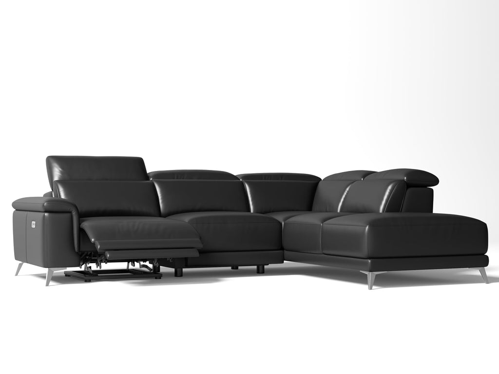 Pista Leather Reclining Sectional Sofa with Right Hand Chaise - Italian Nappa 11000 Top Grain Leather Couch - Power