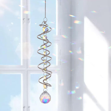 18 inch Gazing Ball Spiral Tail Wind Spinner Stabilizer, Rainbow Maker Hanger Sun Catcher with Hanging Swivel Hook