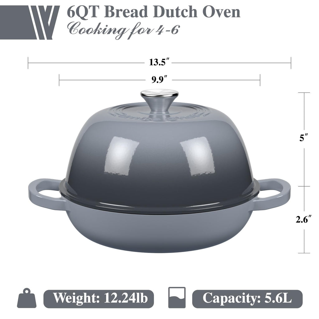 6QT Enameled Cast Iron Dutch Oven for Bread Baking