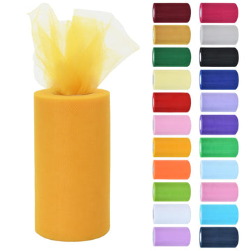 Gold Tulle Fabric Rolls 6 Inch by 50 Yards (150 feet) Fabric Spool Tulle Ribbon for DIY Tutu Bow Baby Shower Birthday