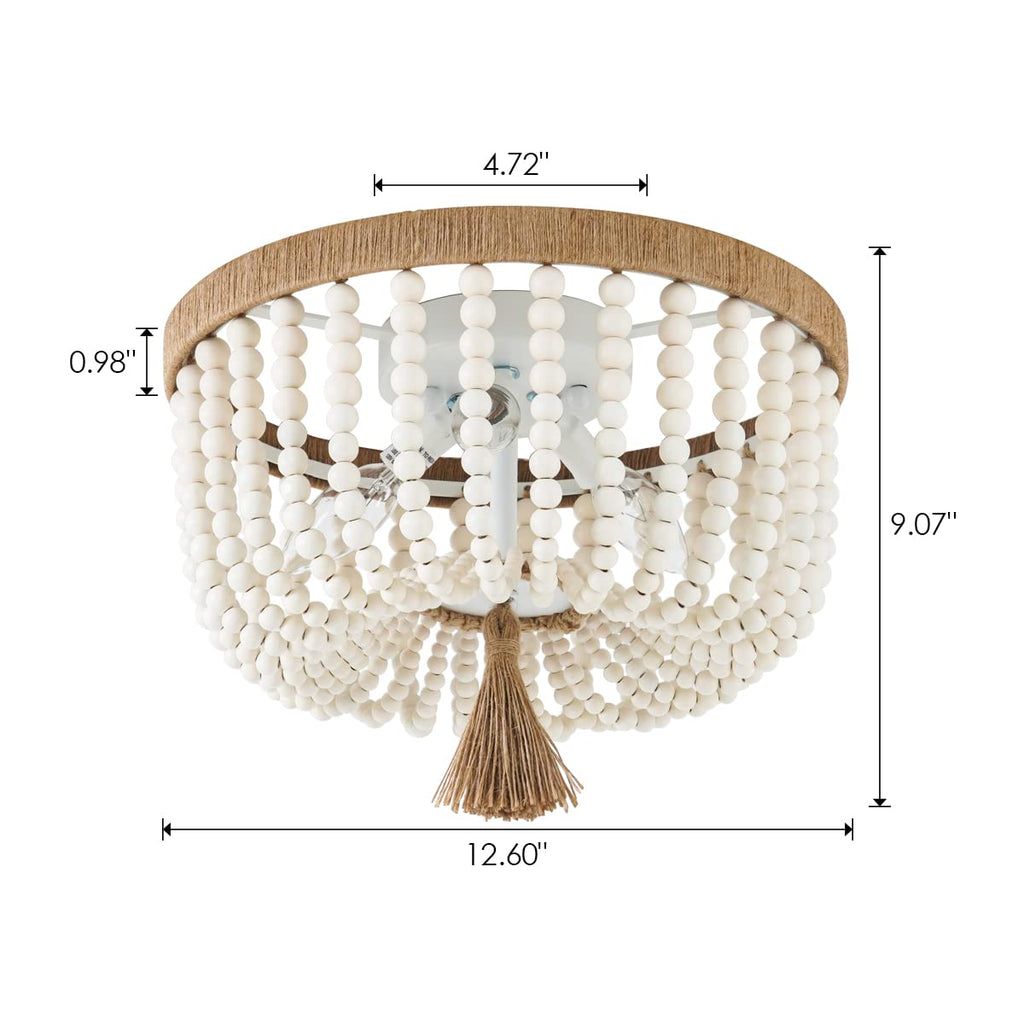 Bohemia Wood Beaded Flush Mount Ceiling Light Antique Rustic Mini Round Chandelier White Kitchen Island Girl Room