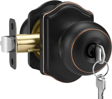 Keyed-Alike Exterior Door Knob with Lock and Key, Oil Rubbed Bronze Front Door Knob, Secure Outdoor Door knobs Entry