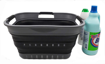 19L (5 gallon) Collapsible Super Mini 3 Handled Plastic Laundry Basket - Foldable Pop Up Storage Container/Organizer