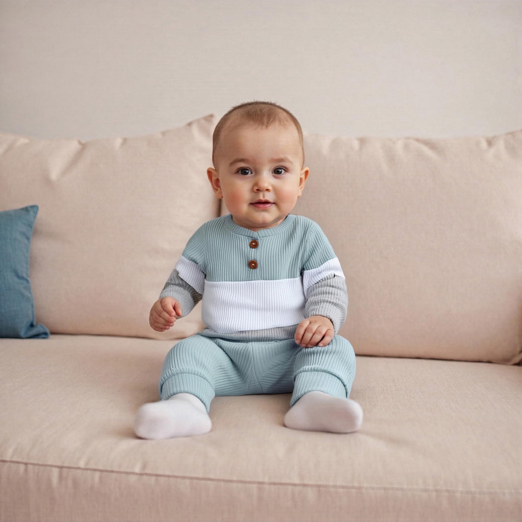 Baby Boy Clothes Ribbed Knit Long Sleeve Romper Pants Set Fall Winter Newborn Coming Home Outfits 0 3 6 9 12