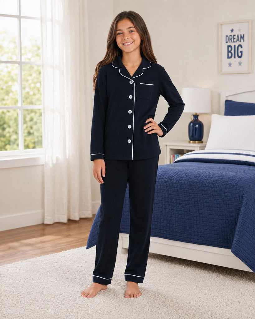 Kids Cotton Button Down Long Sleeve Pajama Set