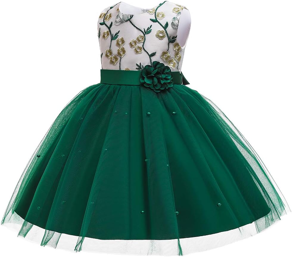 Baby Girls Flower Dress Embroidery Paqeant Party Wedding Lace Dresses