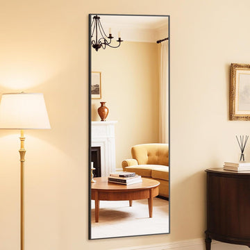 Wall-Mounted Full Length Mirror 25"x 71" , Full Body Floor Mirror with Stand, Hanging or Leaning for Wall, Black