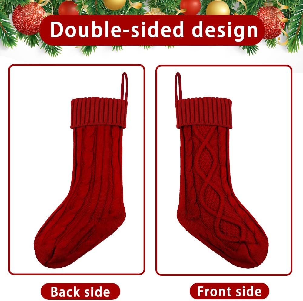 Christmas Stockings with Name Tags,18" Cable Knitted Stocking - Set of 4