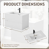 30" Floating Bathroom Vanity with Ceramic Sink - Wall Mounted Vanity Cabinet