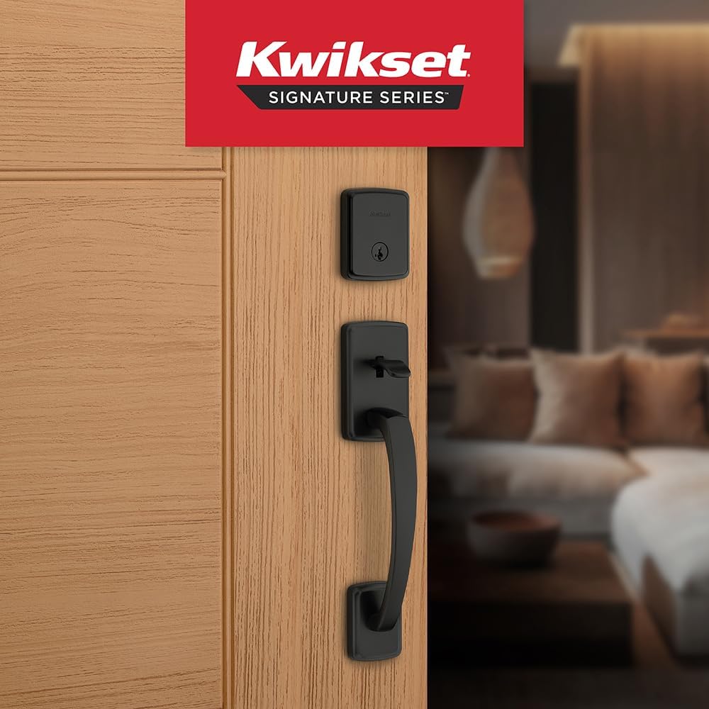 Brentford Front Door Lock Handle and Deadbolt Set, Entry Handleset with Trafford Reversible Lever, Matte Black - Door Handleset
