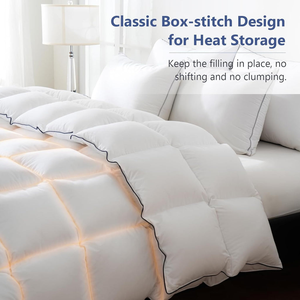 Feather Down Fiber Comforter Queen, 100% Cotton Ultra Soft Fluffy Duvet Insert Queen