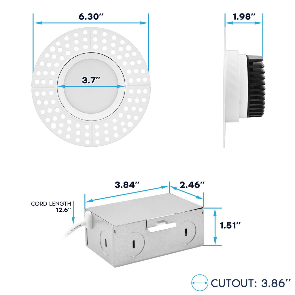 4 Inch Trimless LED Recessed Lights with Junction Box, 15W