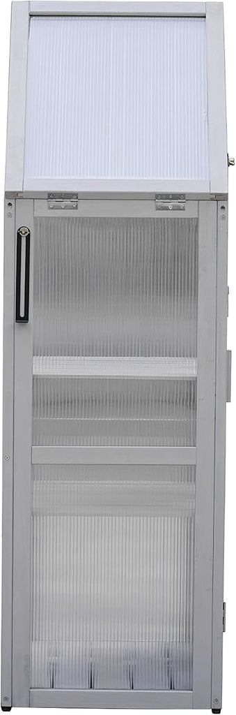 Compact UV-Resistant Cedar Mini Greenhouse Kit - Adjustable 2-Tier Plant Stand with Removable Shelves, Sliding Wall