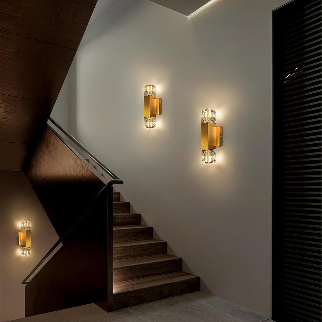 Crystal wall Sconces,Gold Wall Light Fixtures,Modern Vanity Lights for Bathroom,Luxury Indoor wall Lighting,Vanity