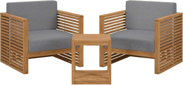 Carlsbad 3-Piece Teak Wood Outdoor Patio Set in Natural Gray