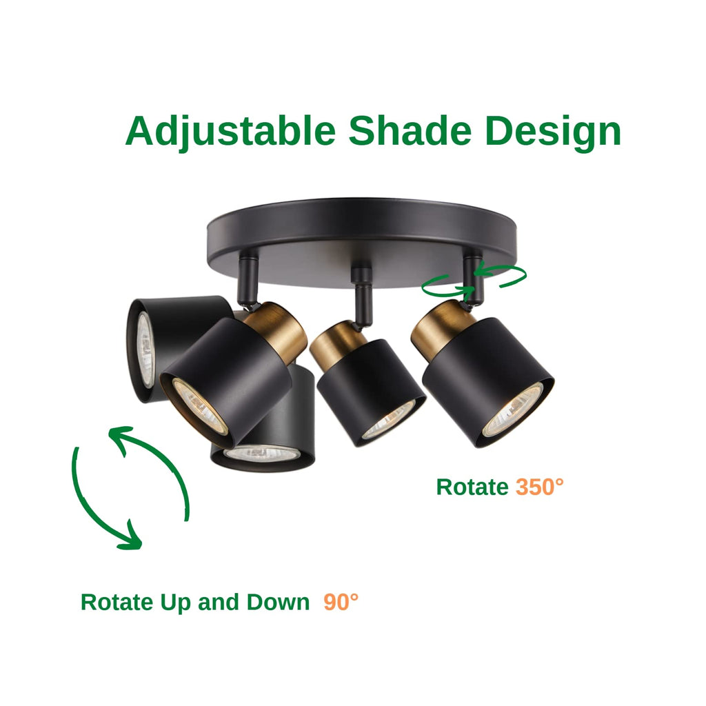 3 Light Track Lighting Kit, Matt Black Brass Finish Canopy with Moden Flush Mount Ceiling Spotlight,Dining,Living
