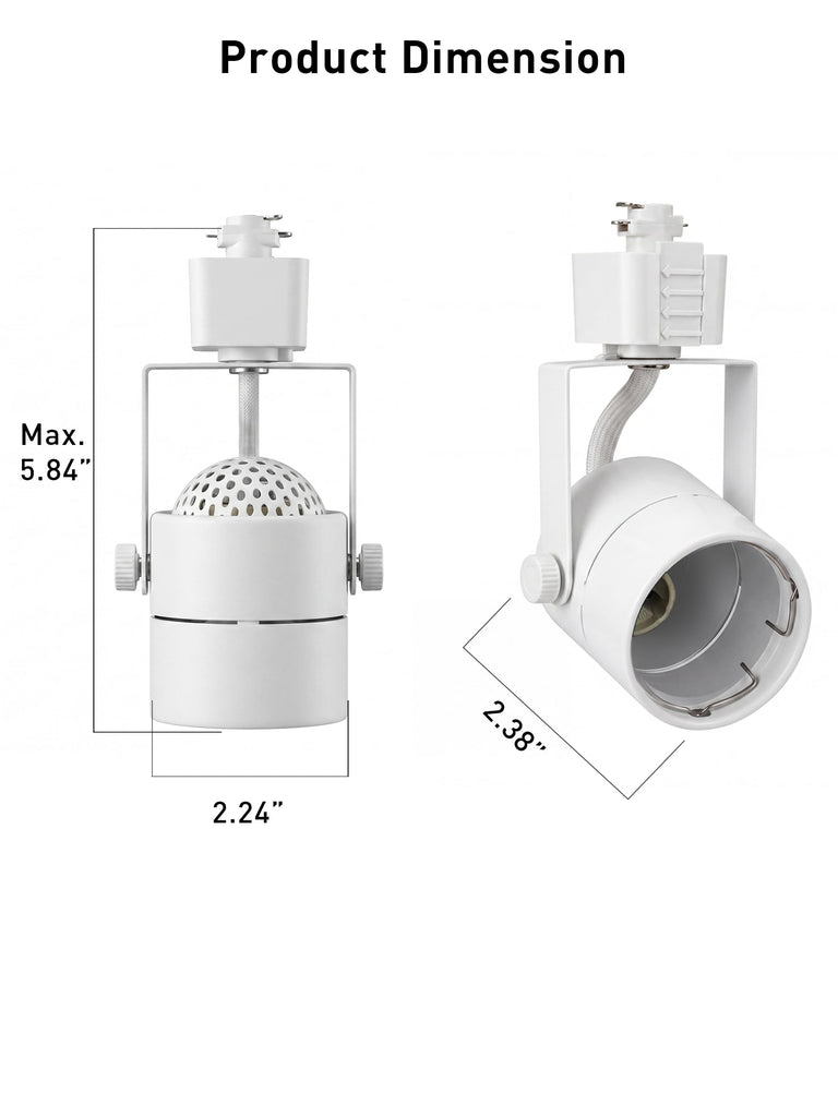 [6 Pack] H Type Track Lighting Heads to Gu10 Base Socket Light Direction Adjustable,Round,White