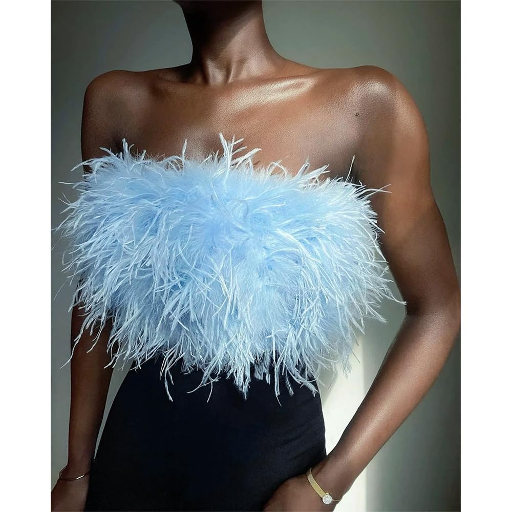 Ostrich Feather Trim Fringe, 4-6inch Width Feather Trimming Fringe Satin Ribbon for Dress Millinery Sewing - 2 Yards
