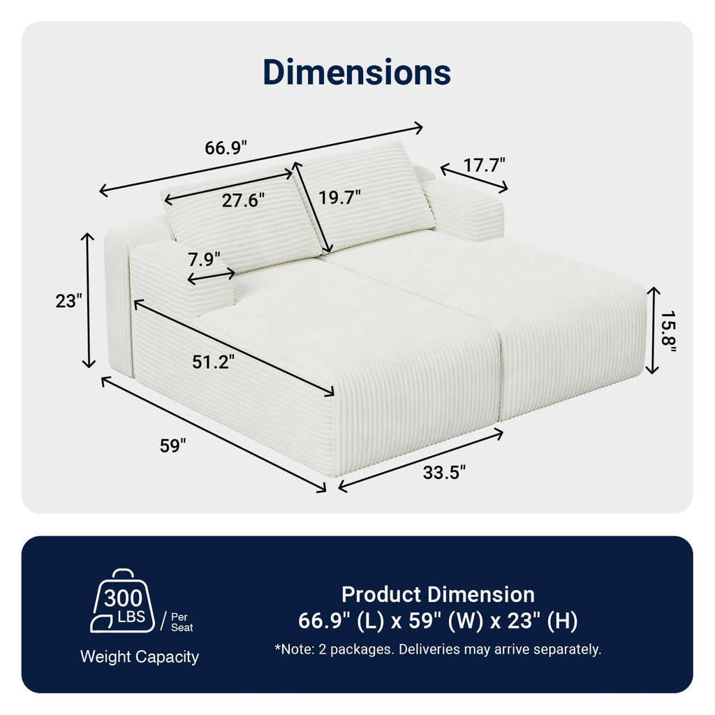 Modular Sectional Sofa, Boneless Couches with Individually Wrapped Coil Support, No Assembly Required, Corduroy