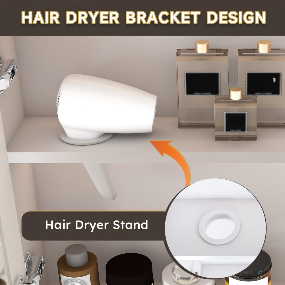 Wall Mounted Bathroom Mirror Cabinet with LED Lights, Anti-Fog Explosion-Proof, Touch Control Medicine Cabinet, 3