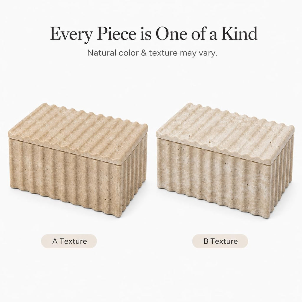 Travertine Storage Box with Lid, Wave Stone Organizer
