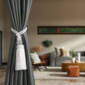 Curtain Tiebacks with Tassel, White - 4 Pack