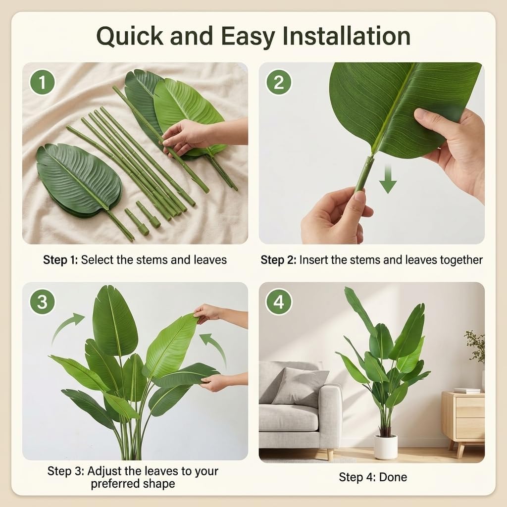Bird of Paradise Artificial Plant 6.6 ft Tall Faux Banana Leaf Tree, 2 Pack