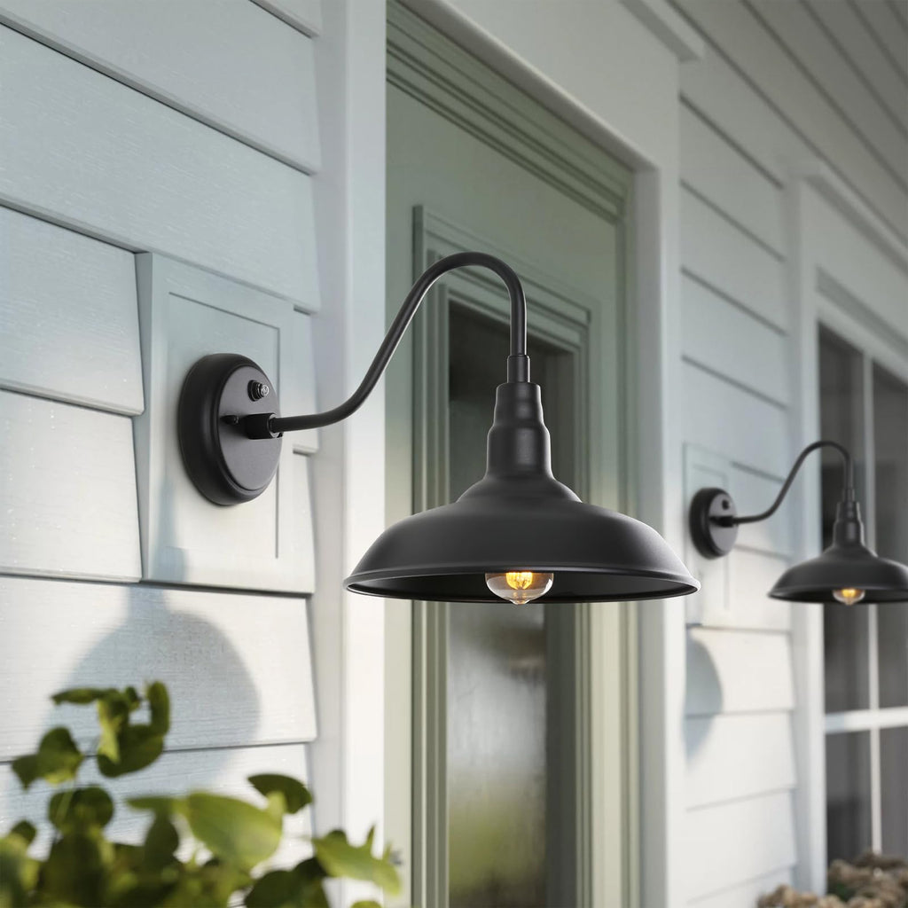 10in. Dusk to Dawn Outdoor Gooseneck Barn Light, Matte Black Exterior Wall Mount Light Fixture, Farmhouse Wall Sconce