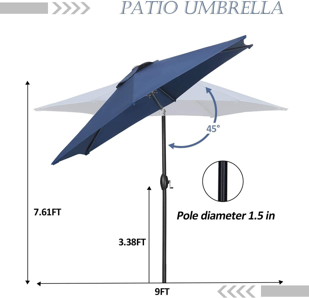 9FT Patio Umbrella Outdoor Table Umbrella,Market Umbrella with Push Button Tilt and Crank Pool, No Base (Navy Blue)