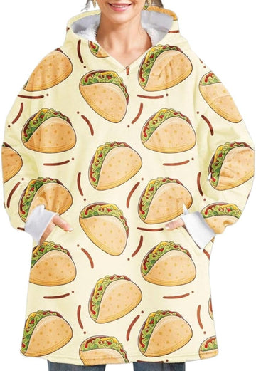 Taco Gifts, Taco Themed Wearable Flannel Blanket Hoodie, Oversized Flannel Hooded Blanket Sweatshirt, One Size
