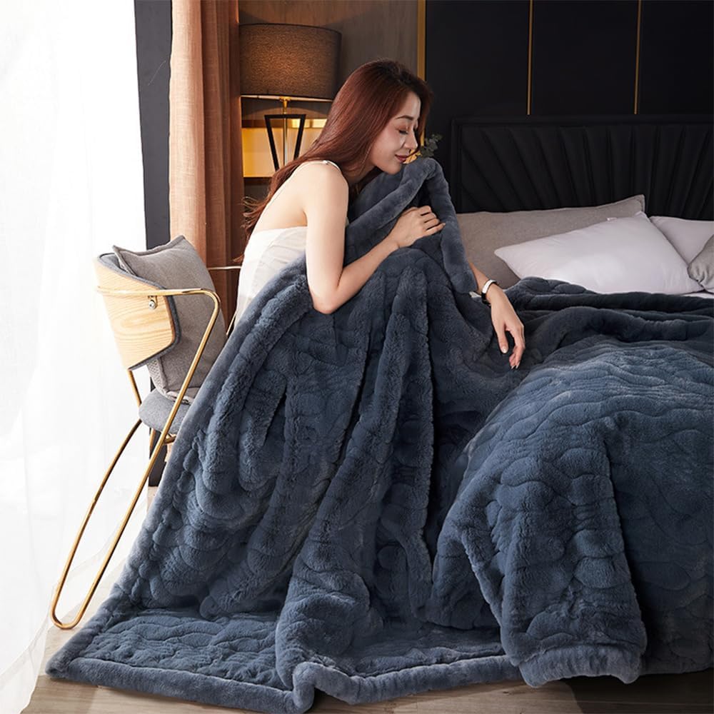 Premium Reversible Luxury Faux Fur Throw for Couch, Sofa, Or Bed,Faux Mink Blanket Heavy, 2 Ply- Plush Cozy Soft