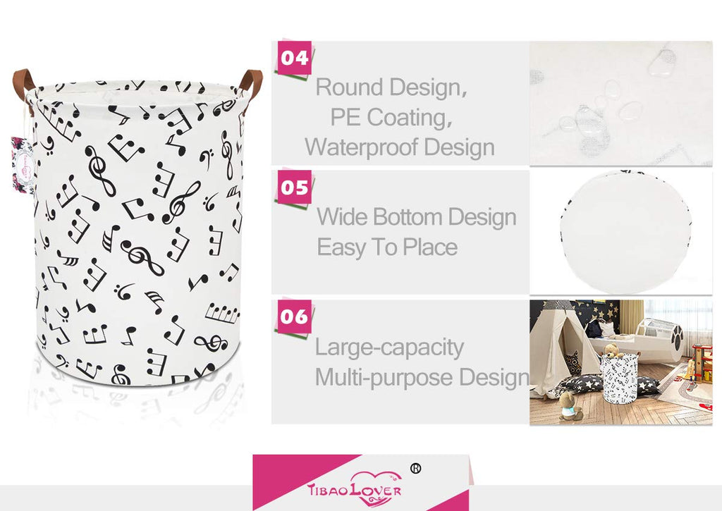 19.7" Large Sized Waterproof Foldable Canvas Laundry Hamper Bucket with Handles for Storage Bin, Kids Room, Home