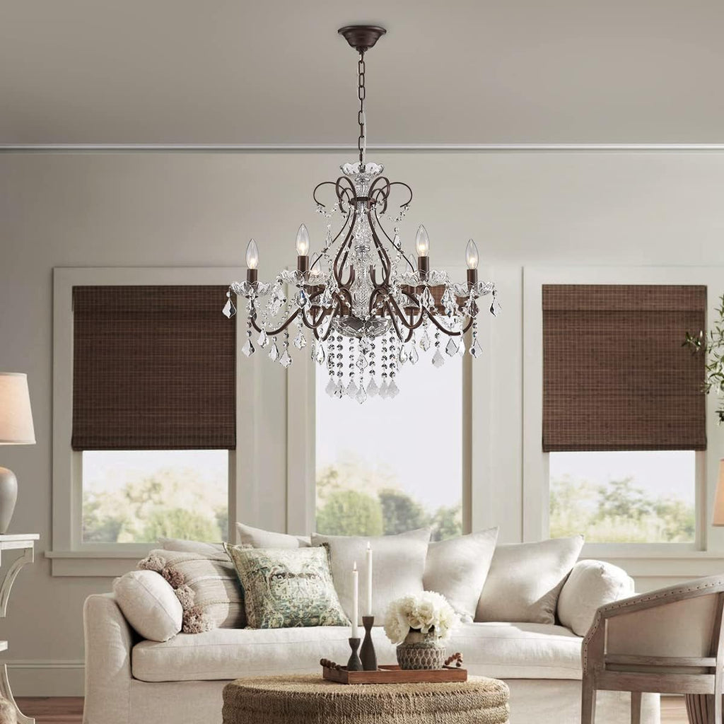 6 Light Crystal Chandelier Light Fixture Modern Chandelier Crystal Lighting, Crystal Pendant Raindrop Chandelier for Dining Room,Bedroom,Living Room,H23 x D24, 6-Light A100-B09HBS96GS