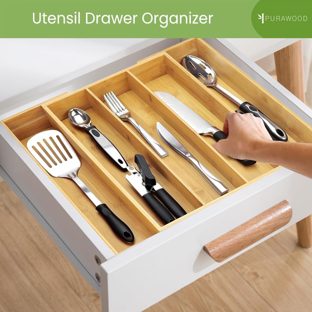 Expandable Kitchen Drawer Organizer 3-5 Slots, Natural