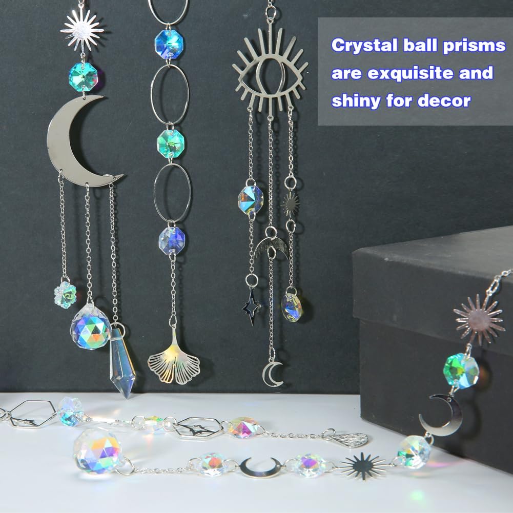 Sun Catchers, 10 Pcs Crystal Suncatcher Prism Hanging Kit for Indoor Window - Rainbow Maker Crystals Balls Pendants