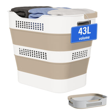 43L(11.5Gallon) Collapsible Laundry Basket with Handles,Beige,1 Pack