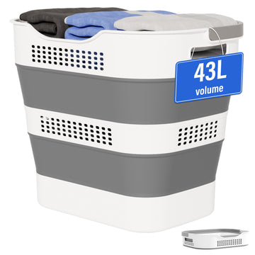 43L(11.5Gallon) Collapsible Plastic Laundry Basket (Grey,1 Pack)