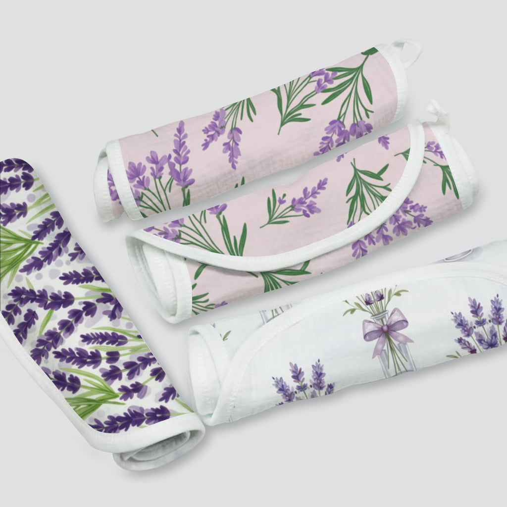 Purple Lavender Floral Baby Burp Cloths 6 Pack Soft Cotton Rags Large 20x10 Contoured Curved Shoulder Spit Up Pad