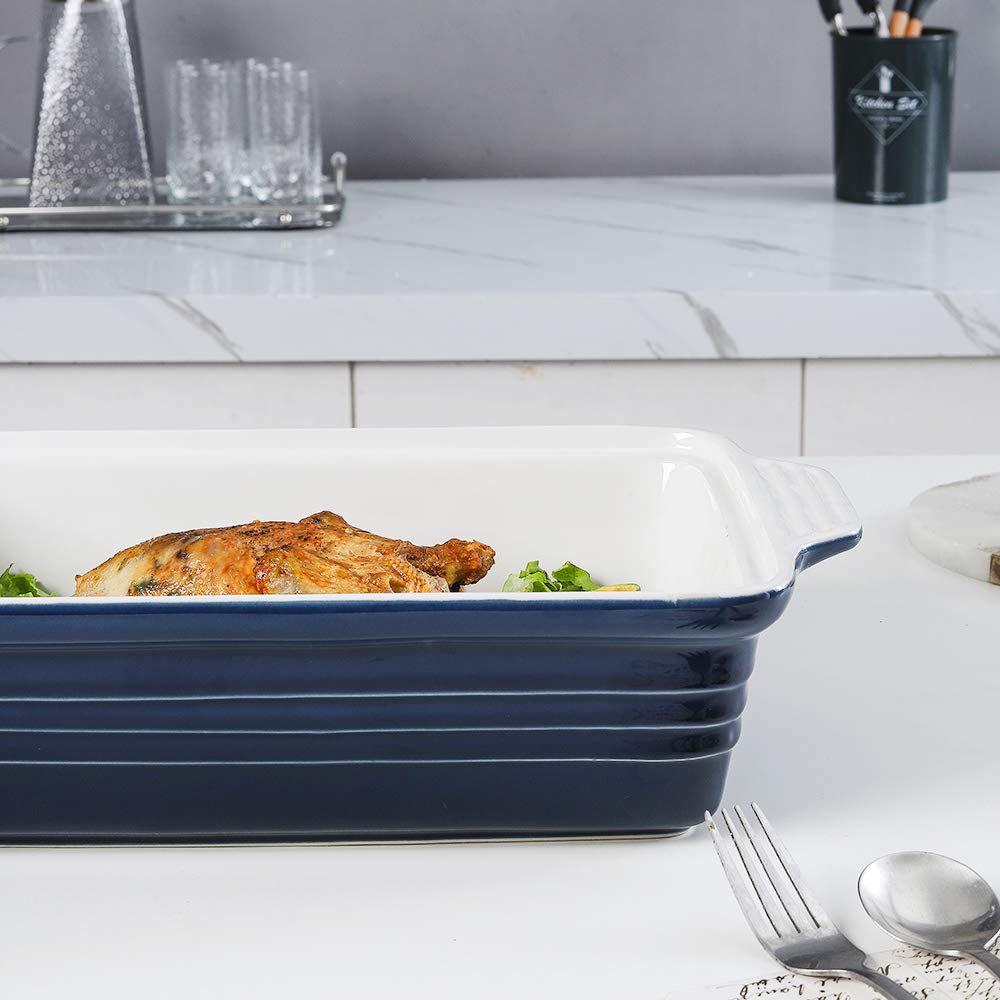 Ceramic Casserole Dish With Lid, Covered Rectangular Set, Lasagna Pan for Cooking, Baking Dish for Dinner, 9 x 13