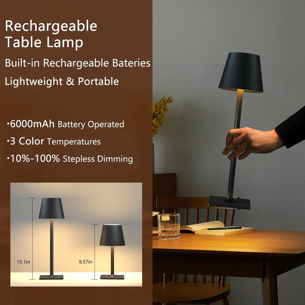 Cordless Table Lamp Rechargeable Black 4 Pack Battery Operated